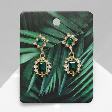 Earrings with “openwork” rhinestones duet, emerald color in gold-3