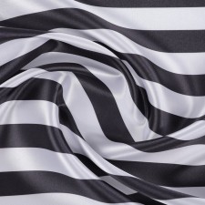 Atlas fabric white-black strip, width 150 cm