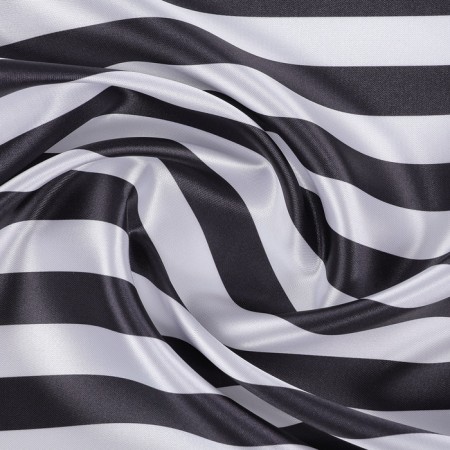 Atlas fabric white-black strip, width 150 cm