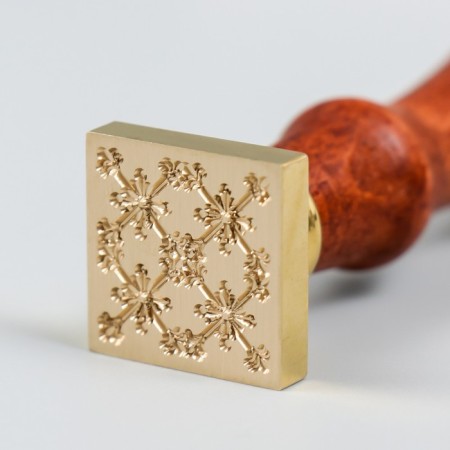 Printing for wax with a wooden handle "Flowers in patterns" 9x2.2x2.2 cm-3