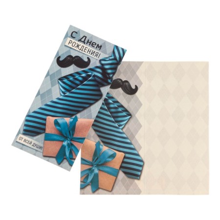Highlight "Happy Birthday! With all my heart!" mustache, tie, 10 x 19.5 cm