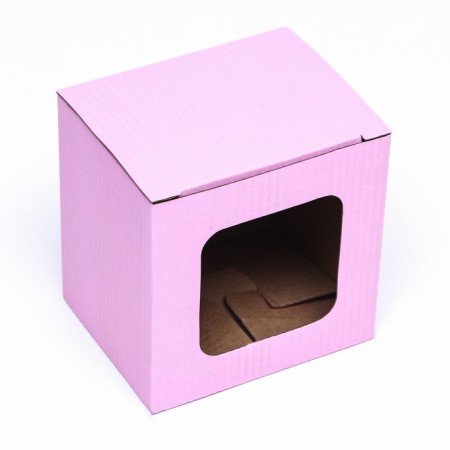 Box under a mug, with a window, pink 12 x 9.5 x 12 cm-1