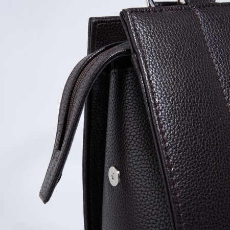 Women's bag El Masta with a zipper, external pocket, long belt, dark brown color-6