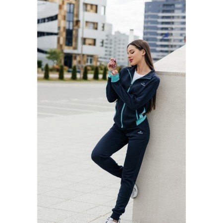 Female sports suit, size 50, dark blue color, turquoise