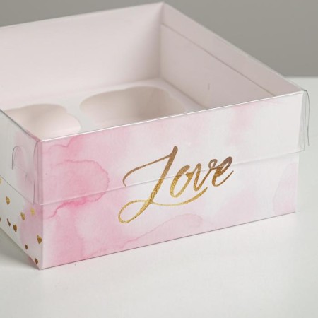 Capcake box, confectionery packaging, 4 cells "Love", 16 x 16 x 7.5 cm-1