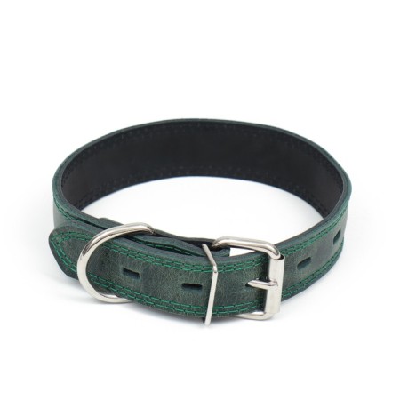 Collar leather two-layer 3 cm, Osh 35-47 cm, emerald-7