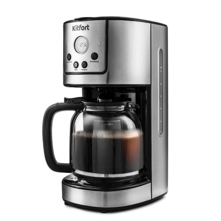 Coffee machine KitFort KT-732, drip, 900 watts, 1.5 l, silver-hourly