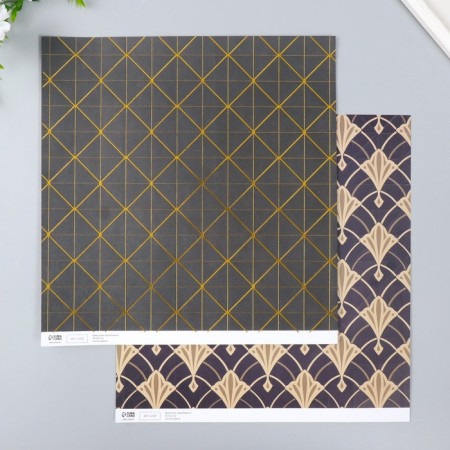 Scrapbooking paper bilateral "Versailles and rhombus gold" density 180 g 30.5x32 cm-1