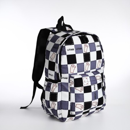 Youth backpack from textiles, 3 pockets, gray/black color-2