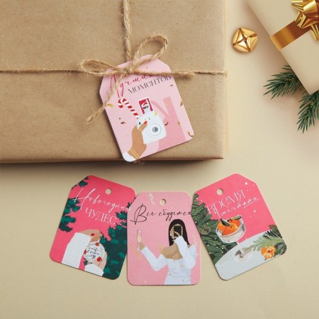 Schildik for a gift “Everything will come true!”, A set of 6 pieces, stylish girls, 16 x 24 cm, New Year-2