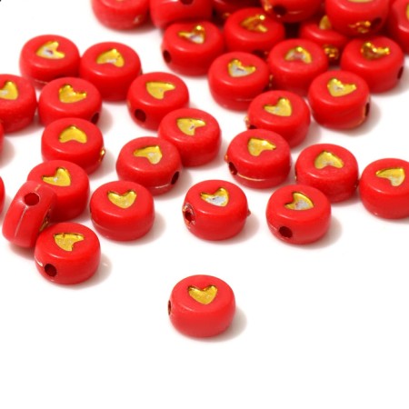 Acrylic bead "heart", 7 × 4 mm, set 10 g, color red-gold-1