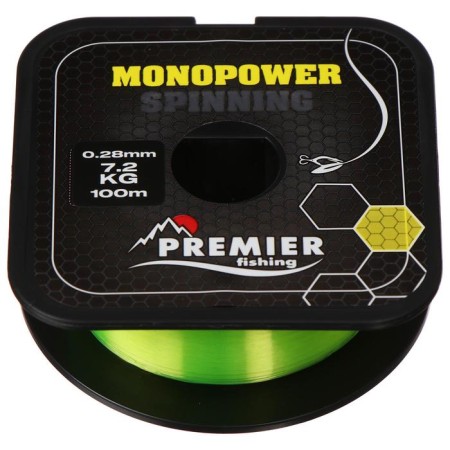 Premier Fishing Monopower Spinning Lines, diameter 0.28 mm, test 7.2 kg, 100 m, fluorescent yellow