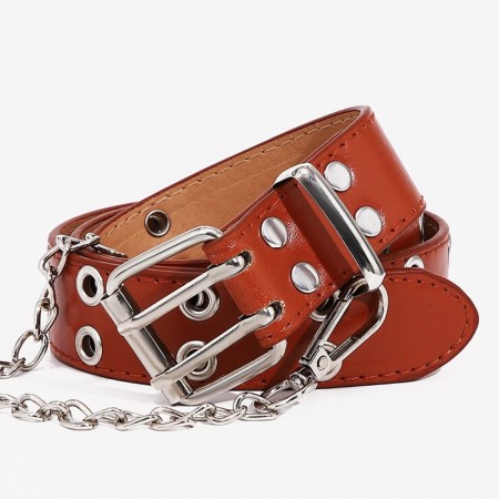 Building belt, width 3 cm, metal buckle, eyelets, red color