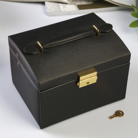 Casket to the leatherette for jewelry "Matte Black" 12.3x17.3x13.7 cm