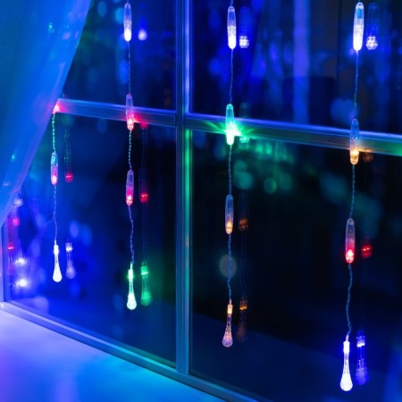Garland "Curtain" 2.5 × 0.65 m with nozzles "Drops", IP20, transparent thread, 50 LED, glow of multi, 8 modes, 220 V-2