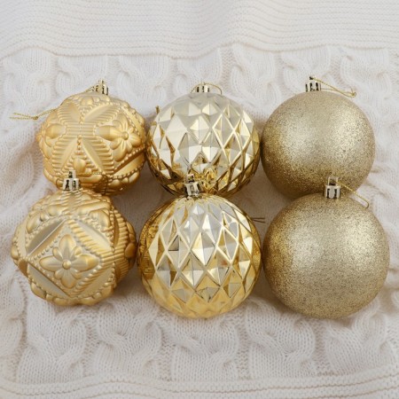 Set of balls plastic D-8 cm, 6 pcs "Samantha" gold