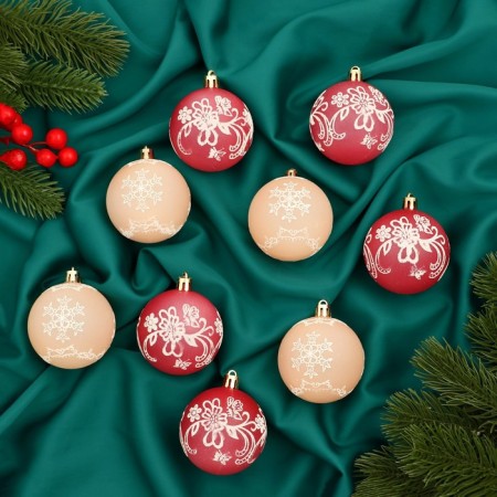 Set of balls plastic D-5.5 cm, 9 pcs "openwork" red white