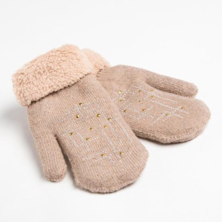Women's mittens minaku is plain with rhinestones, 23 cm, central