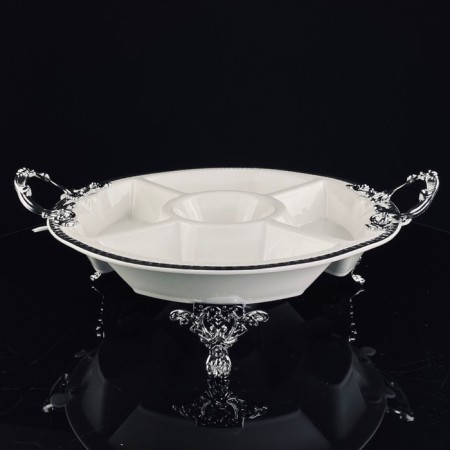 Menzhitsa with handles Lenardi Atlantis, on legs, porcelain, d = 33 cm