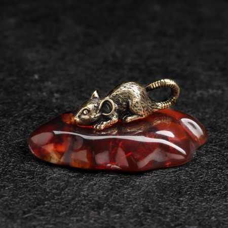 Souvenir "Mouse - Noroshka", brass, amber, 2x3 cm