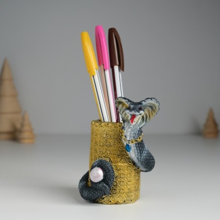 Polestone pencils "Dark snake with a pearl on coins" 6.8x6.5x9.3 cm-1