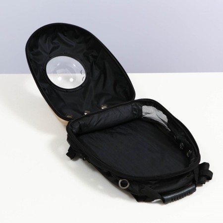 A backpack for carrying with a window for a review and a reflective strip, 32x26x44 cm, golden-7