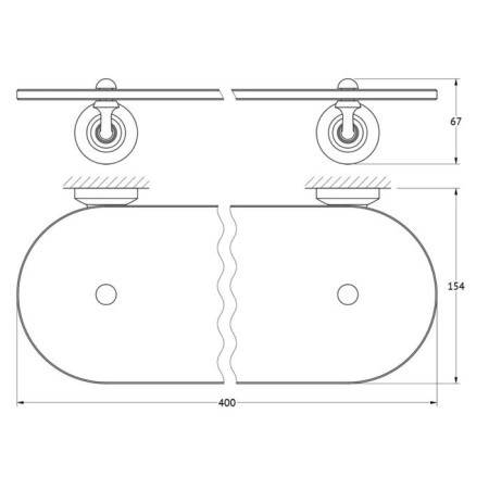 Shelf with holders, width 40 cm, glass, antique copper-1