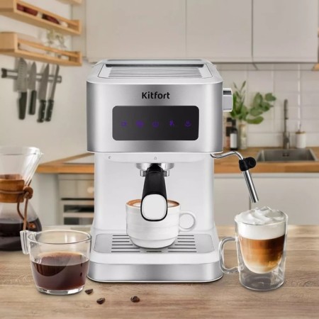 Coffee machine KitFort KT-7139, Rozhkova, 1050 W, 1.5 l, cappuccino, white-silvery-1
