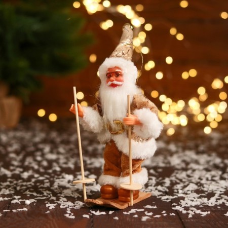 Santa Claus "in a brilliant suit, skiing" 16 cm, golden white-3