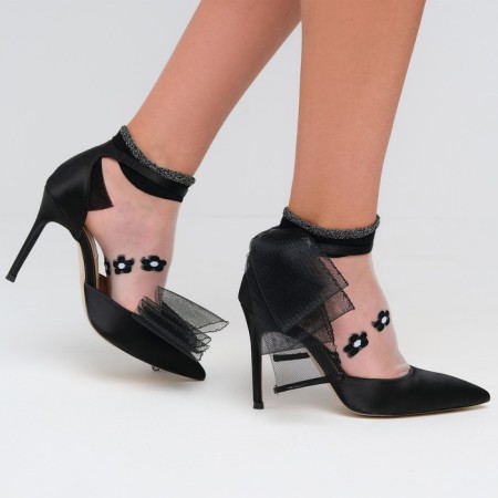 Women's socks glass minku "Flowers", black color, rr 36-37 (23 cm)-2
