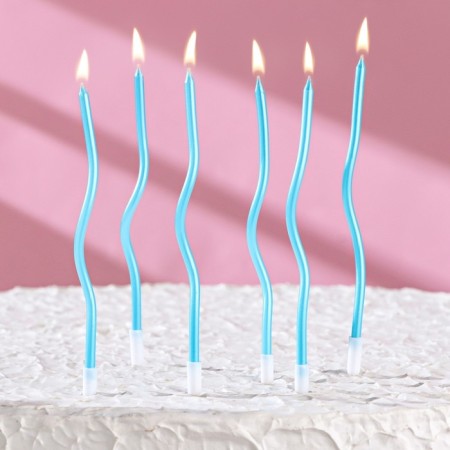 Candles for cake twisted "serpentine" 6 pcs, cocktail, sky blue-5