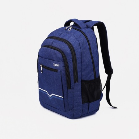 A backpack with a zipper, 2 external pockets, blue color-2