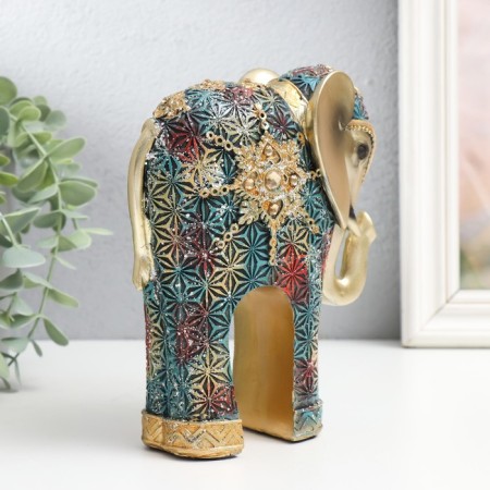 Polystone souvenir "Elephant, blue-red snowflakes" 14x6x16.5 cm-2