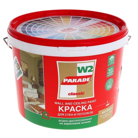Acrylic paint for walls and ceilings Parade W2 moisture -resistant white matte10l