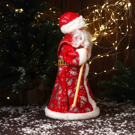 Santa Claus "Red fur coat, with a staff" 39 cm, moves, red-4
