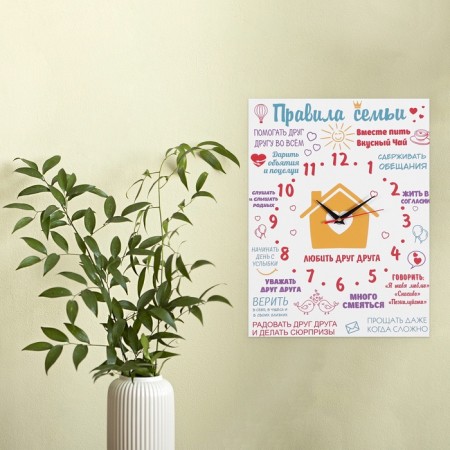 Carting clock, interior "Family Rules", smooth move, 30 x 40 cm-3