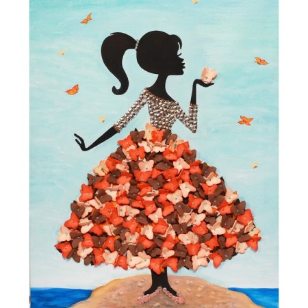Mosaic from sequins on canvas "Girl with butterflies"