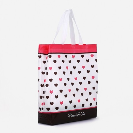 Household bag without fastening, pink/black color