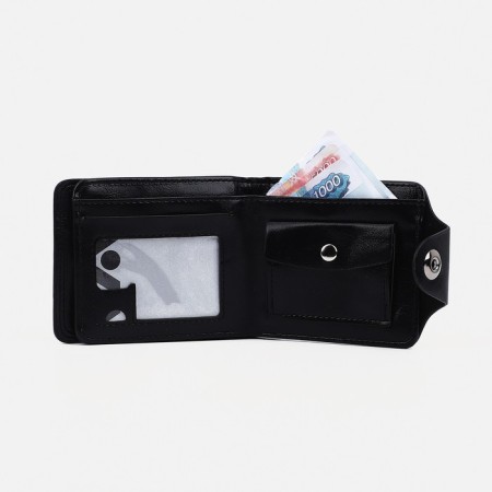 Male purse for magnet, department for bills, for maps, for coins, black color-3