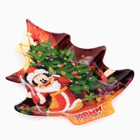 New Year's glass plate “Happy New Year!”, Mickey Mouse, 19.5 x 16.5 cm