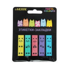 Bookmarks with an adhesive edge of 12 x 45 mm, 5 colors of 20 sheets, plastic, Devente. Cats, in a plastic bag, blister