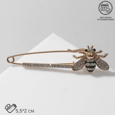 Bulavka "Bee" with rhinestones, 5.5 cm, black and white color in gold-2