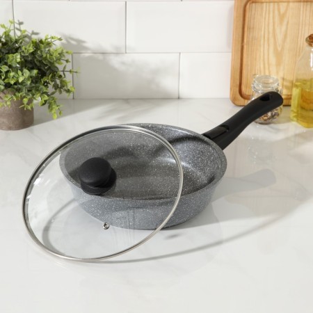 Sleeping pan “Marbl”, D = 24 cm, glass cover, removable handle, anti -stick coating-1
