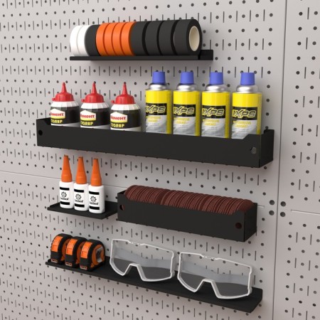 Metal shelf 290x70 mm for storage on a perforated panel, black-7