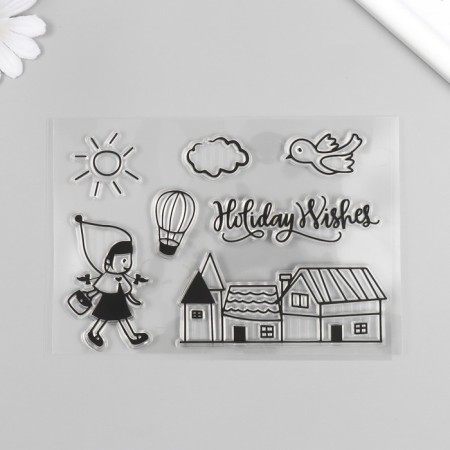 Stamp for creativity Silicon "Girl with basket" 16x11 cm