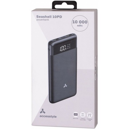 External Accesstyle Seashell 10pd, 10,000 mAh, 2 USB, 2.1 a, display, black-4