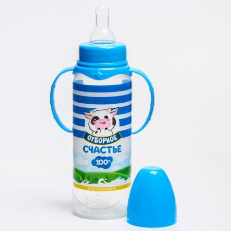 A bottle for feeding "Military Happiness", classic throat, 250 ml., 0 months, cylinder, with handles-3