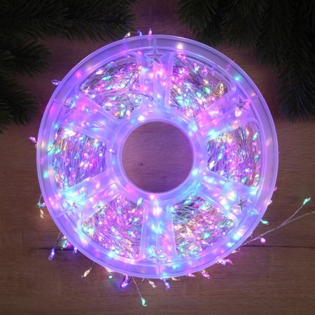 Garland "Mishura" 50 m Rosa, IP44, silver thread, 1500 LED, 8 modes, glow of multi, 36 V