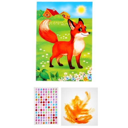 Set for creativity: applique with sequins and applications with feathers and rhinestones "Fox"-4