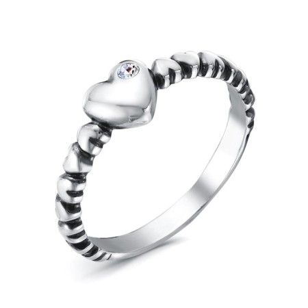 Ring of the "Heart", silvering with oxidation, white color, 17.5 size